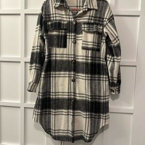 Soft cozy warm Black and White Plaid long Shacket